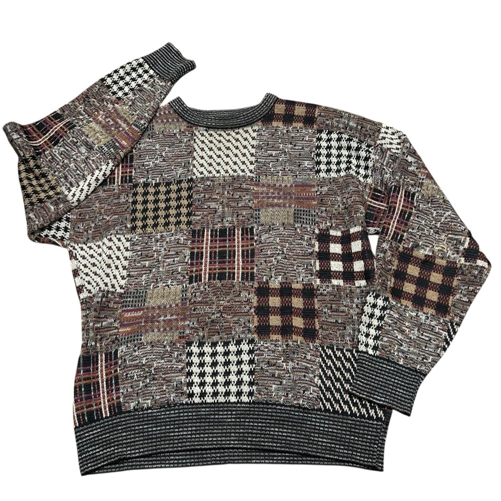 Men's Patchwork Crewneck Sweater - Black, Brown, Cream